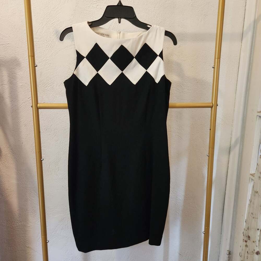 Jones New York Dress 8P Black White Diamond Check Sleeveless Shift Dress